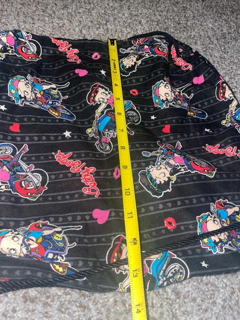 Betty Boop Black Drawstring Backpack with Multicolor Motifs